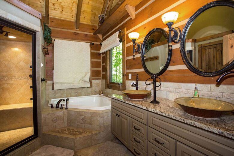 Primary bath. Garden tub and steam shower.