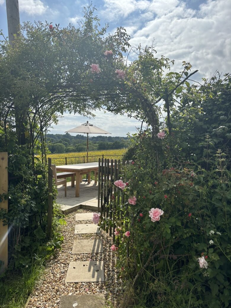 Al fresco dining amongst the roses
