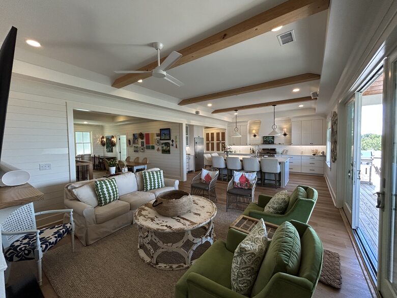 Great Room, Kitchen, Dining Area view, Open to Upper Deck