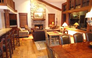 Great room with fireplace and vaulted ceiling