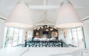 A view of the great room from the Calacatta marble island.