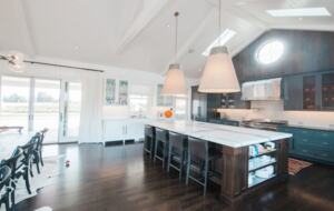 The kitchen island and chefs kitchen.