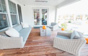 South deck lounging area with built in heat lamps.