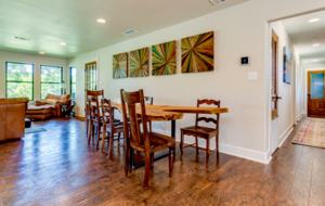 Unique Cypress dining table - hallway to two bedrooms