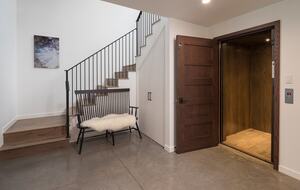 Bottom floor with open elevator door