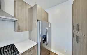 Stainless steel fridge in kitchen