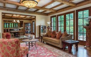 Home exchange in Calistoga CA, parlor with french doors out to deck