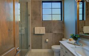 Home exchange in Spicewood TX, master bathroom with walk-in shower
