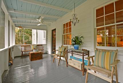 The front porch is a great place to read or have morning coffee.