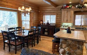 Dining/Kitchen area with river rock island