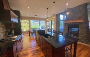Home Exchange in British Columbia fireplace in kitchen
