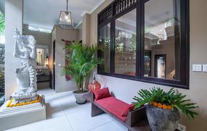 Home exchange in Ubud, Bali, entrance looking toward guest bath