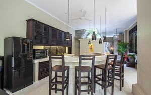 Home exchange in Ubud, Bali, curved counter in kitchen with seating