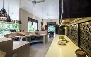 Home exchange in Ubud, Bali, kitchen with curved terrazzo counter