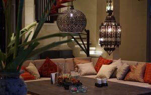 Home exchange in Ubud, Bali, sitting area with exotic lights