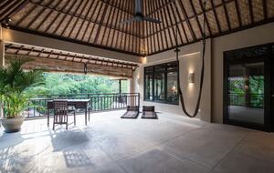 Home exchange in Ubud, Bali, semi-open terrace yoga room