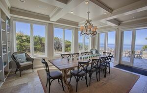 Dining room with waterfront views