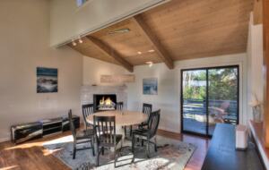 Dining room with corner fireplace