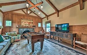 A game room, which now features a felt billiards table