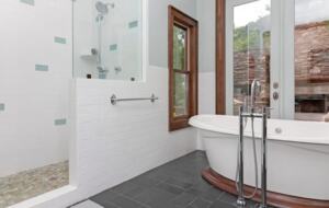 Master bath with soaker tub and walk-in shower