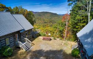 Home exchange in Fairview NC, cabin exterior overlooking foliage