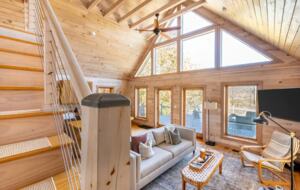 Home exchange in Fairview NC, stairs from great room to loft