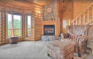 Open living room with fireplace