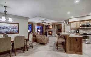 Kitchen, dining room and living room