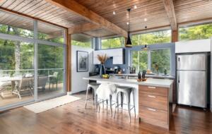 Modern kitchen with access to patio