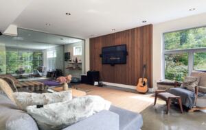 Lower level bar, pool table and den