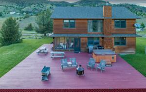 Back patio with grill, fire pit and hot tub