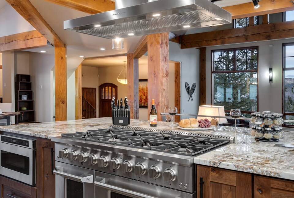 Gas stove on massive island