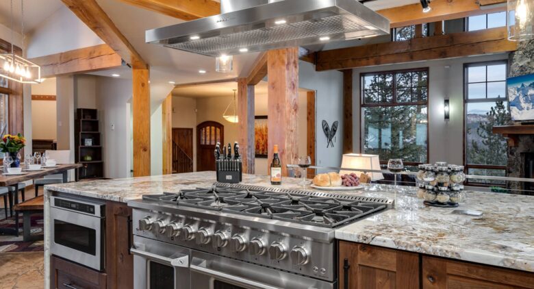 Gas stove on massive island