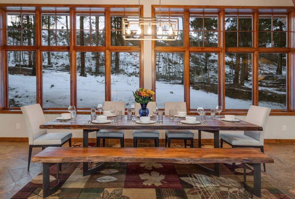 Spacious dining room with views