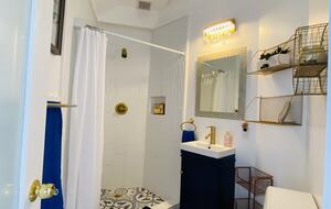 Blue Full Bathroom w Walk-In Shower