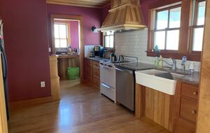 Kitchen facing backyard