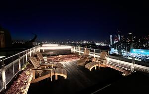 the view from the private upstairs terrace, looking across The Thames