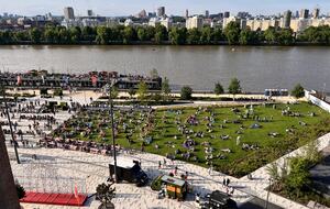 looking over the river from the roof gardens