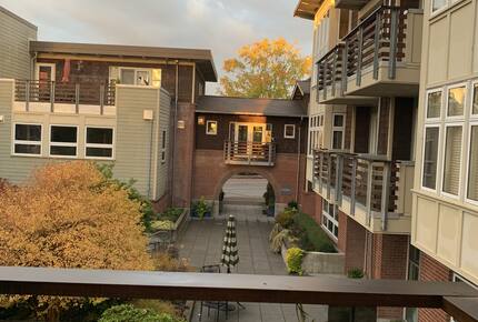 view of courtyard leading to Winslow Way from balcony