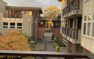 view of courtyard leading to Winslow Way from balcony