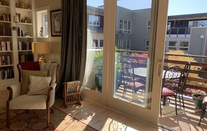 looking out onto the deck from the library