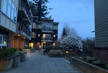 walking through the courtyard to our door