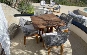 Backyard poolside seating area