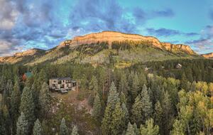 Aerial shot of home with Hermosa Cliffs.