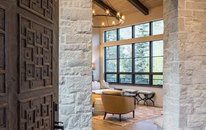 The front door into the entryway with the living room