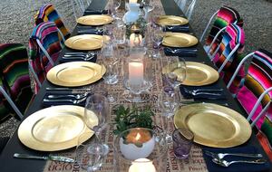 A view of the table setting looking at the north vineyards.