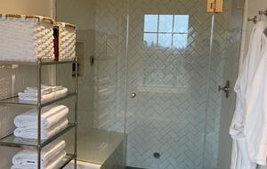 The steam shower of the first guest bathroom.