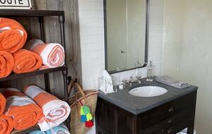 Pool bathroom with shower.