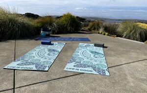 Yoga mats and blocks available for guest use.