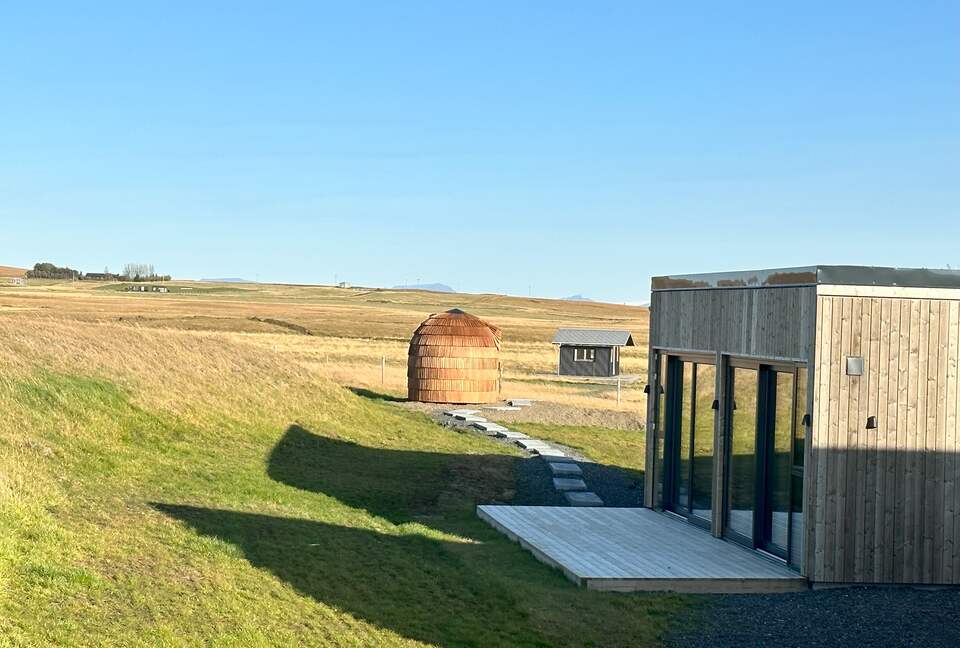 View over the guest house and Sauna house